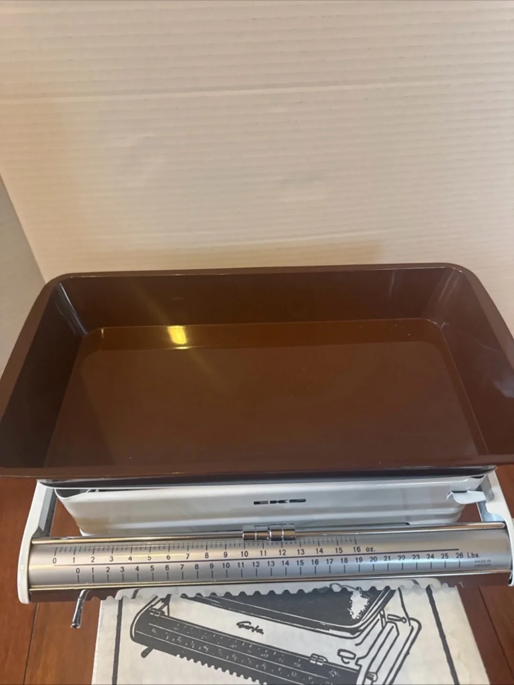VTG 70’s EKS mechanical Balance Kitchen Scale Removable brown Tray Sweden